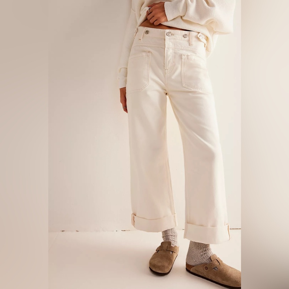 Free People We The Free Palmer Cuffed Jeans in Size 28 Ivory Eggshell
